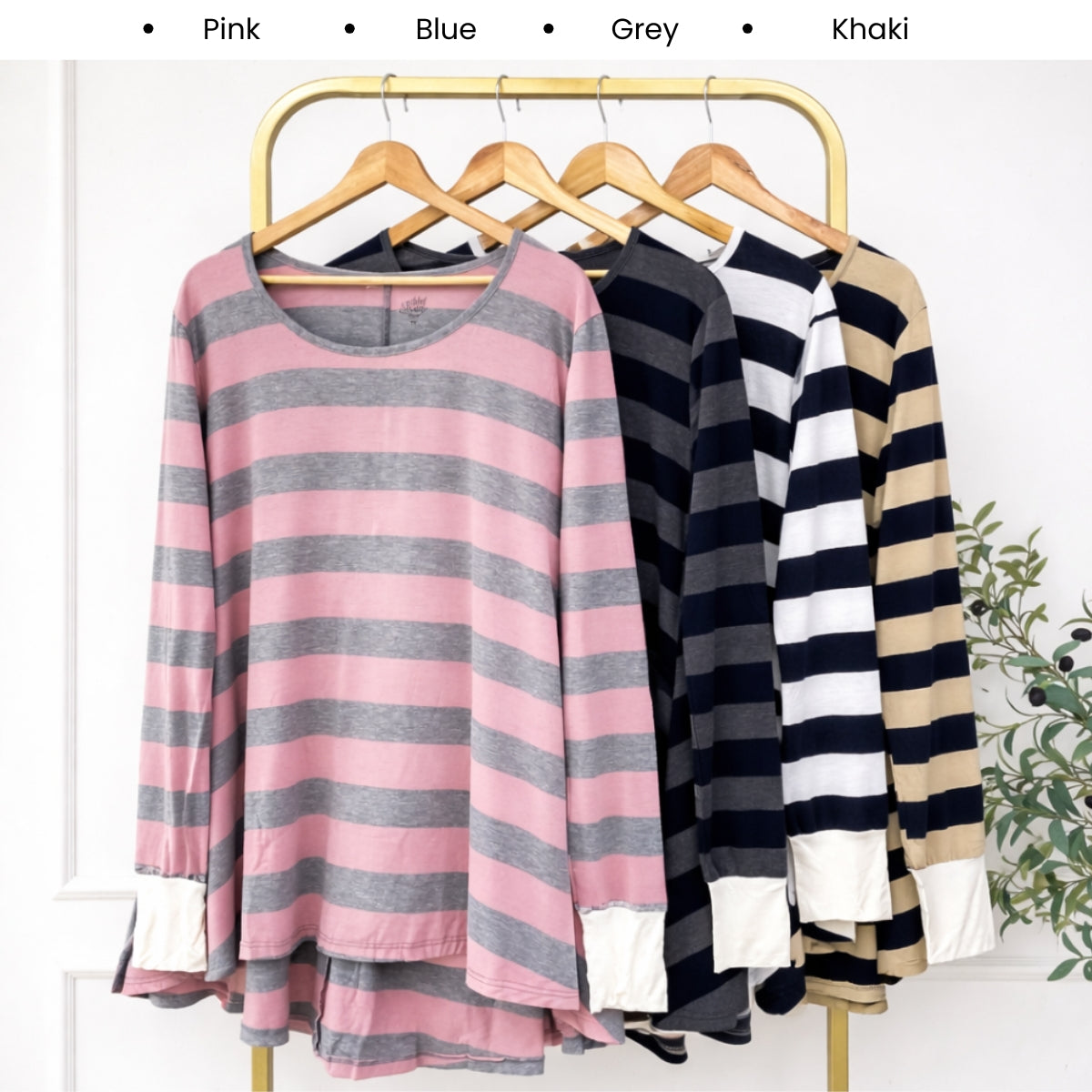 KANGKUNG MIA STRIPE FLOWY LONG SLEEVE TOP - C1063