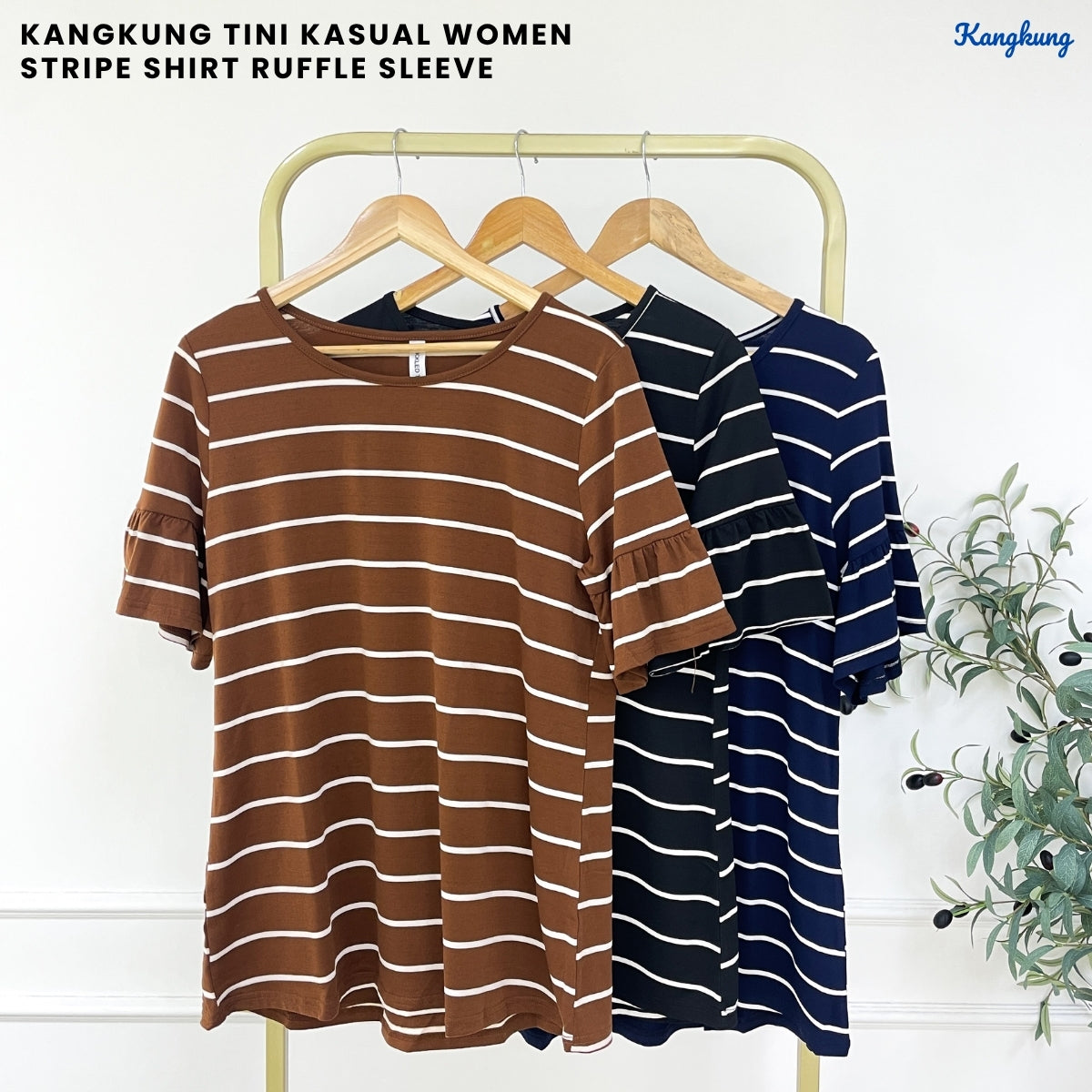 KANGKUNG TINI KASUAL WOMEN STRIPE RUFFLE SLEEVE - C1064