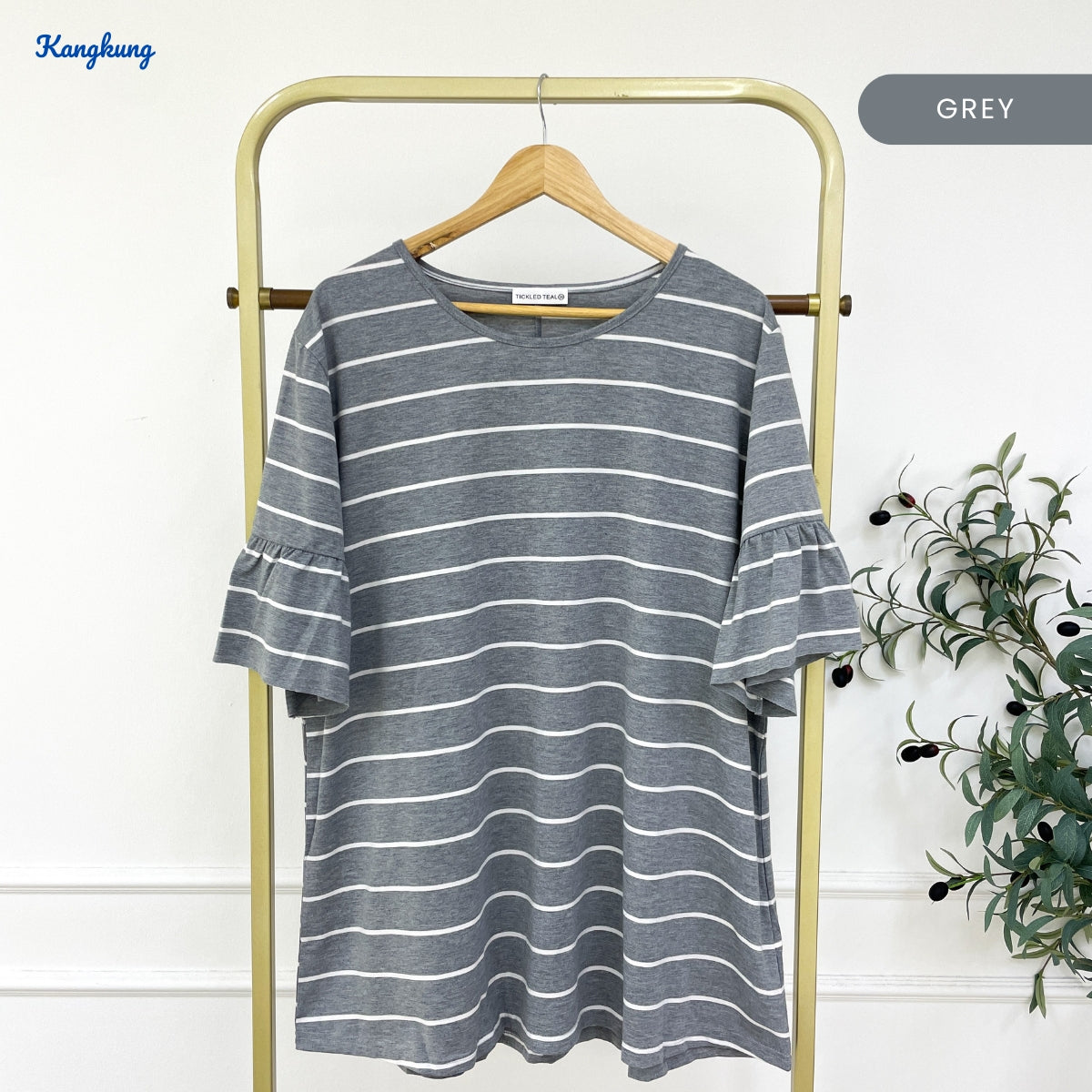 KANGKUNG TINI KASUAL WOMEN STRIPE RUFFLE SLEEVE - C1064