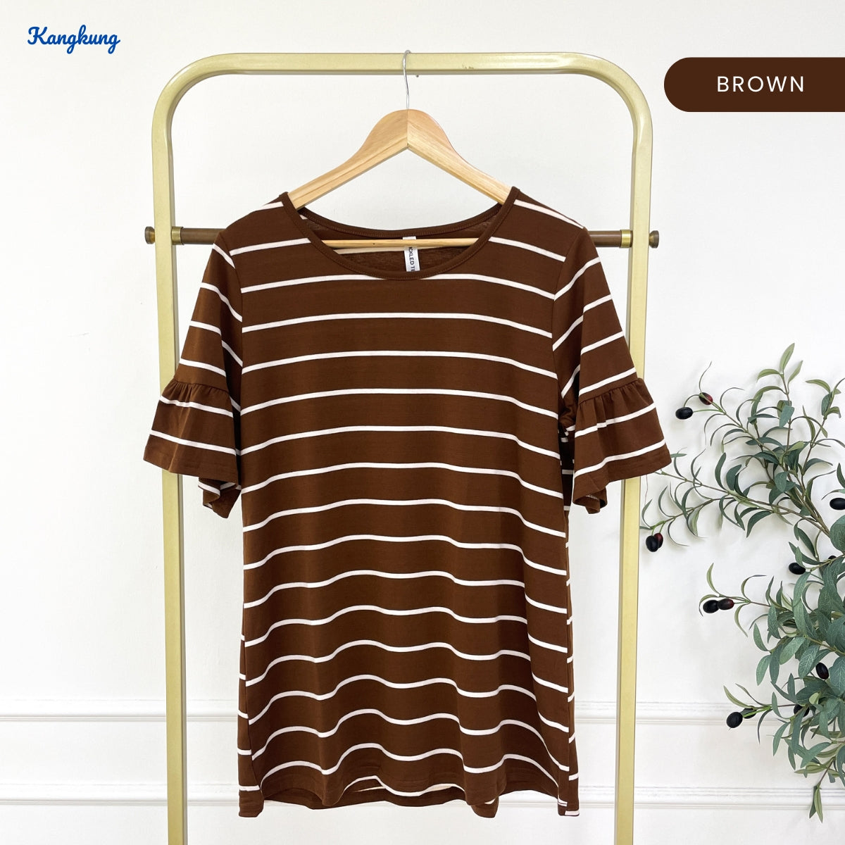 KANGKUNG TINI KASUAL WOMEN STRIPE RUFFLE SLEEVE - C1064
