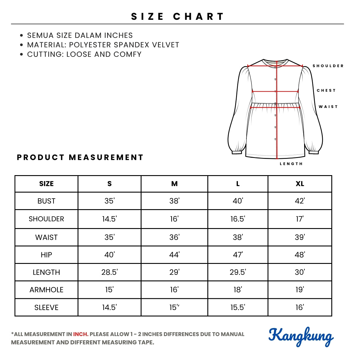 KANGKUNG TALIA KASUAL WOMEN VELVET SHIRT LONG SLEEVE - C1066