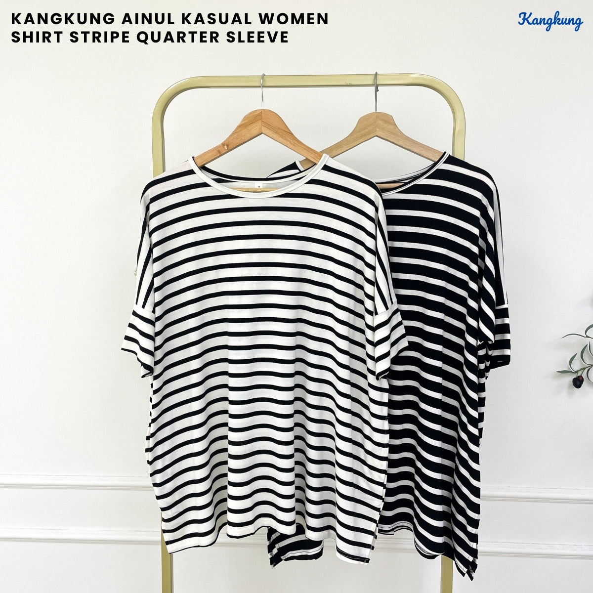 KANGKUNG AINUL KASUAL WOMEN SHIRT STRIPE QUARTER SLEEVE - C1068