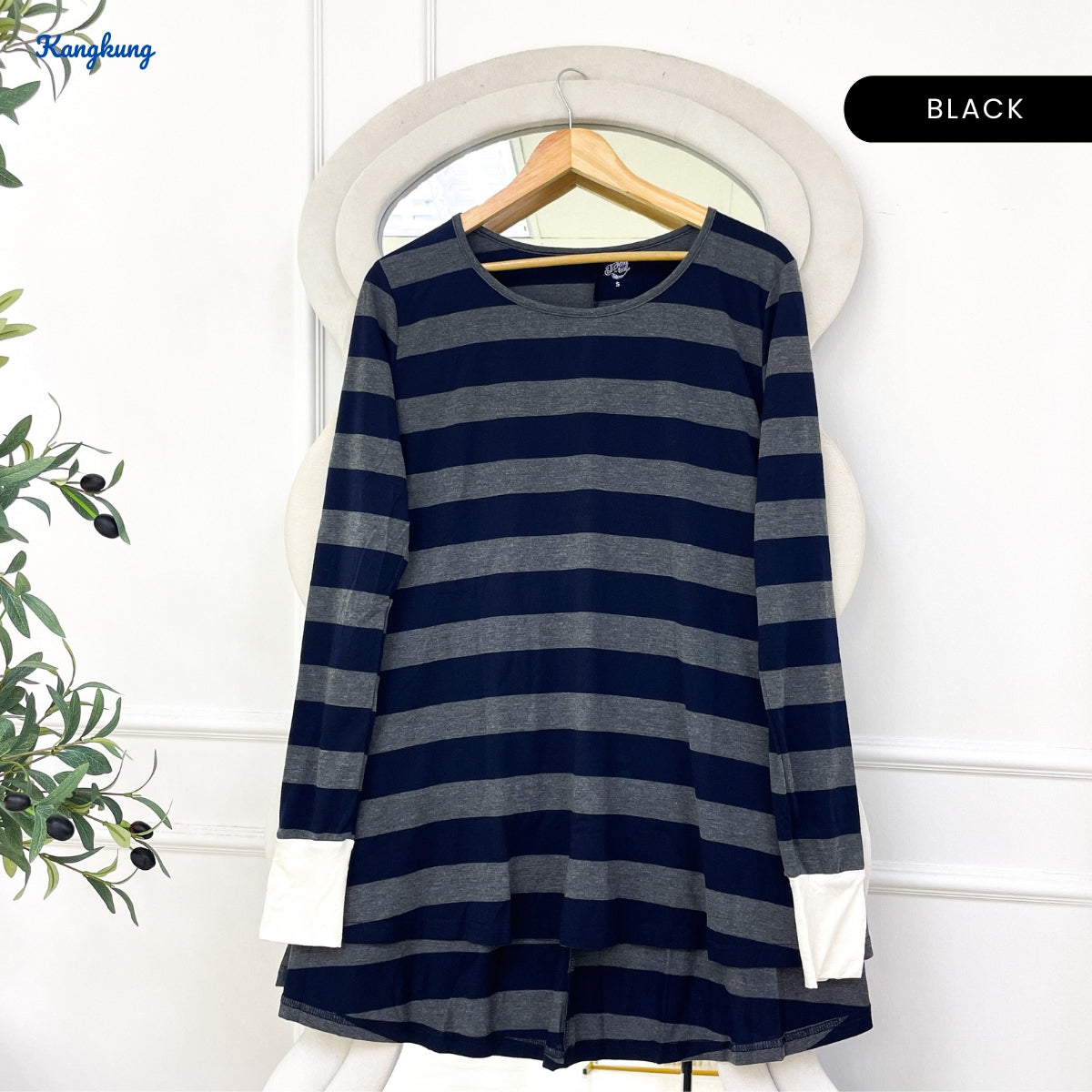 KANGKUNG AZZAHRA STRIPED FLOWY LONG SLEEVE TOP - C1070