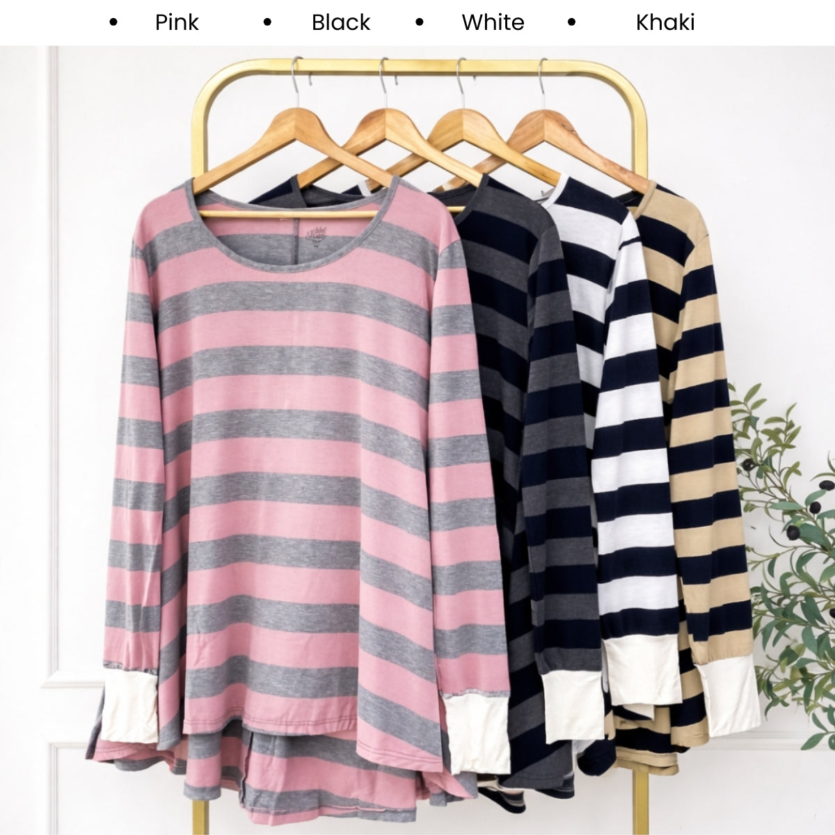 KANGKUNG AZZAHRA STRIPED FLOWY LONG SLEEVE TOP - C1070