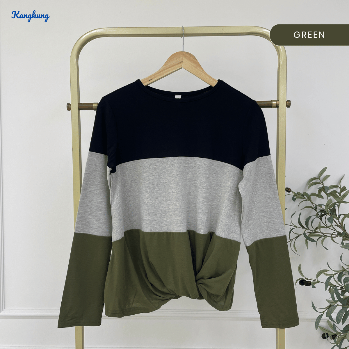 KANGKUNG THALIRA COLORBLOCK TWIST KNOT CASUAL TOP - C1074