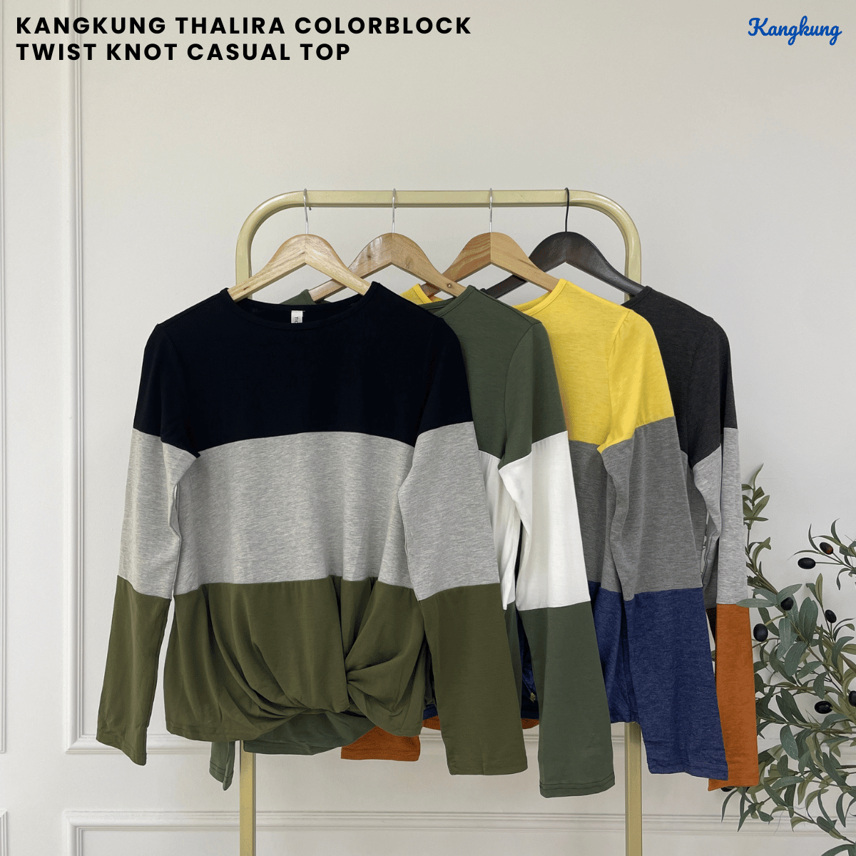 KANGKUNG THALIRA COLORBLOCK TWIST KNOT CASUAL TOP - C1074
