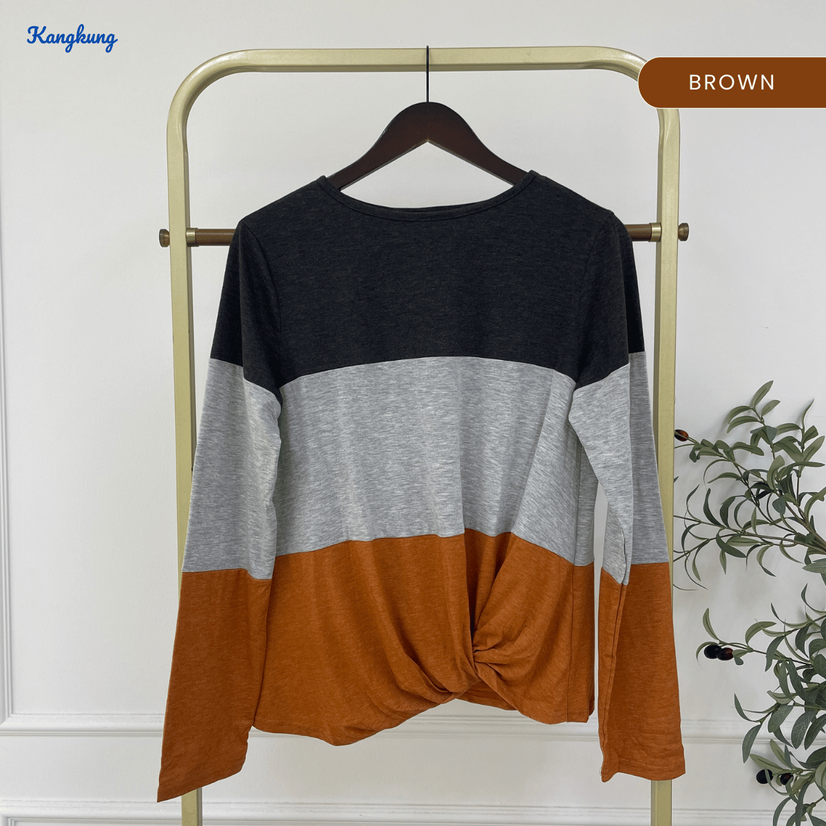 KANGKUNG THALIRA COLORBLOCK TWIST KNOT CASUAL TOP - C1074