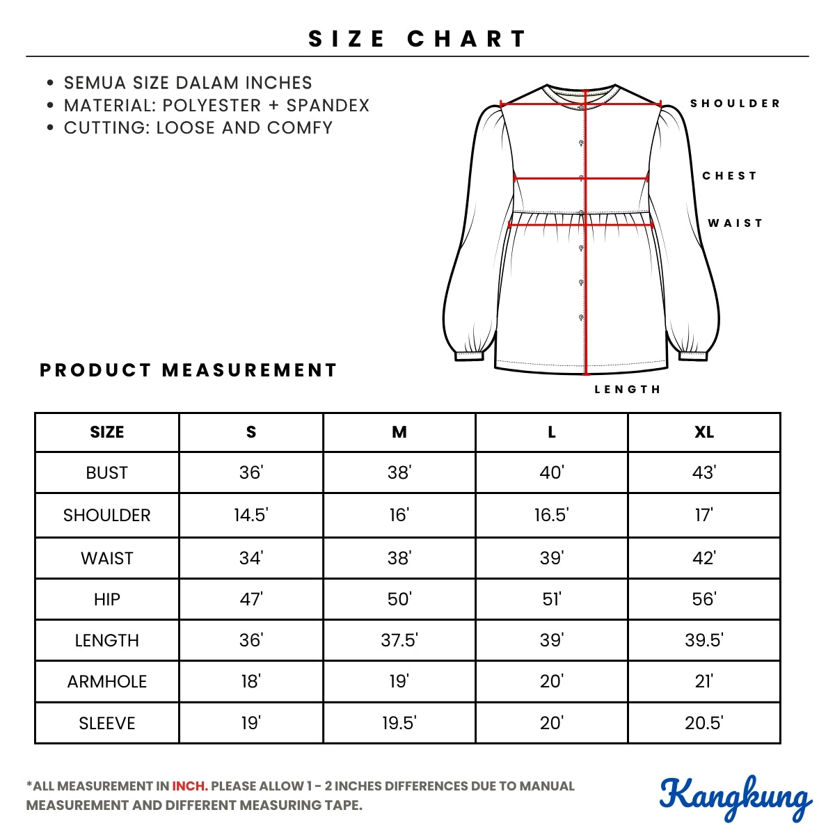 KANGKUNG ARELIA LONG BLOUSE QUARTER SLEEVE - C1078 (448)