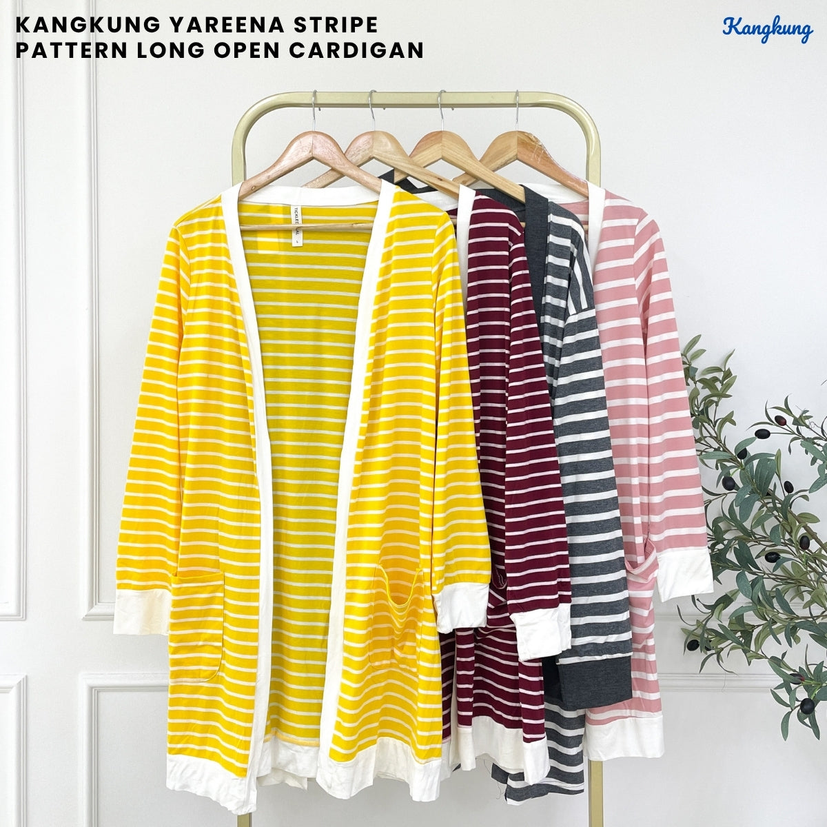 KANGKUNG YAREENA STRIPE PATTERN LONG OPEN CARDIGAN - C1080 (523)