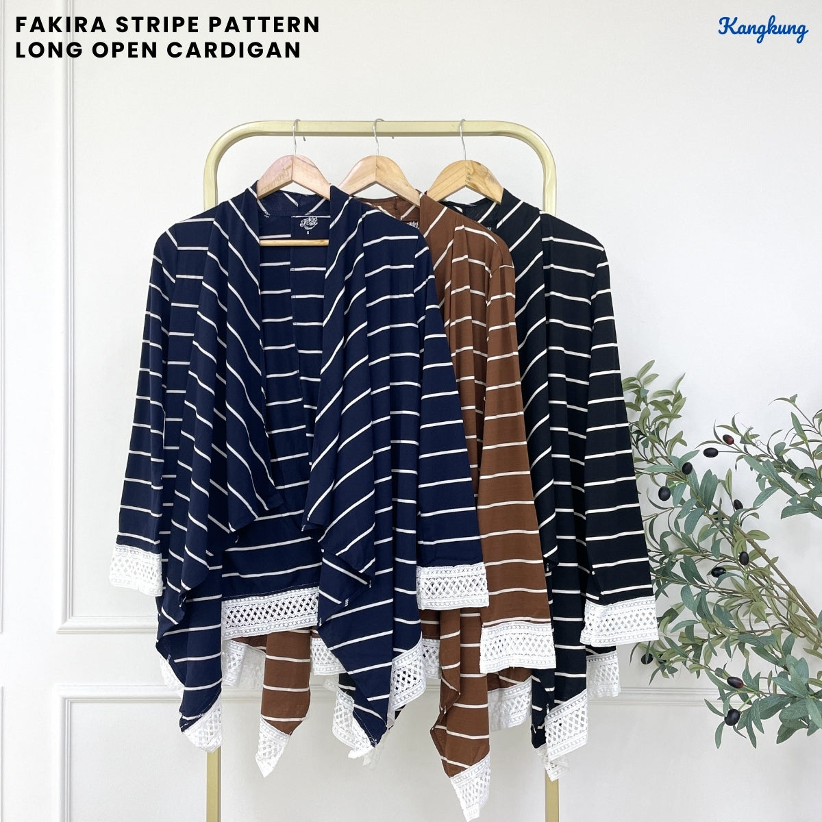 KANGKUNG FAKIRA STRIPE PATTERN LONG OPEN CARDIGAN - C1081