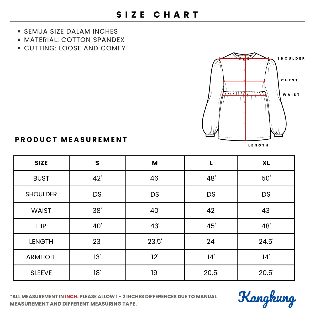 KANGKUNG AINI WOMEN PLAIN TOP BUTTON SHOULDER CASUAL BAJU MUSLIMAH - C1058 (337)