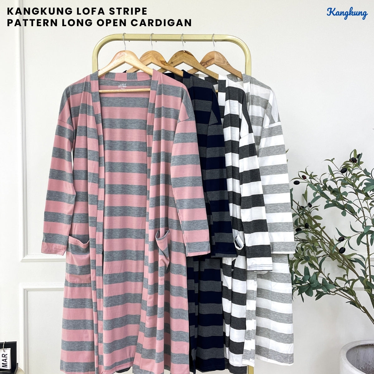 KANGKUNG LOFA STRIPE PATTERN LONG OPEN CARDIGAN - C1083