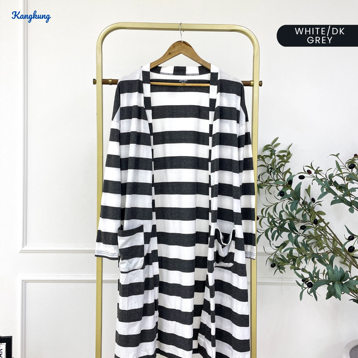 KANGKUNG LOFA STRIPE PATTERN LONG OPEN CARDIGAN - C1083