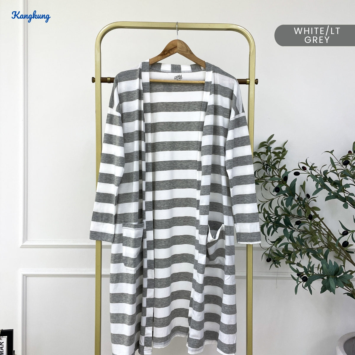KANGKUNG LOFA STRIPE PATTERN LONG OPEN CARDIGAN - C1083