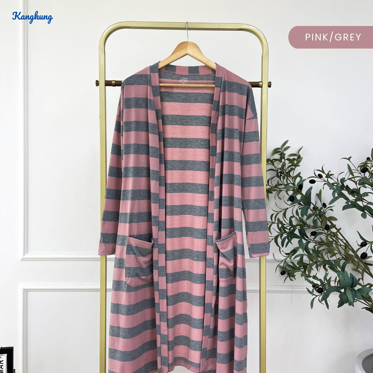 KANGKUNG LOFA STRIPE PATTERN LONG OPEN CARDIGAN - C1083