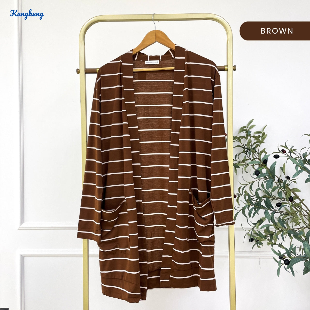 KANGKUNG LOFA STRIPE PATTERN LONG OPEN CARDIGAN - C1083