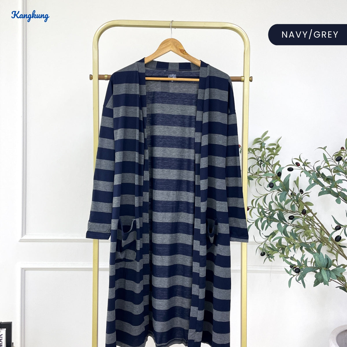 KANGKUNG LOFA STRIPE PATTERN LONG OPEN CARDIGAN - C1083