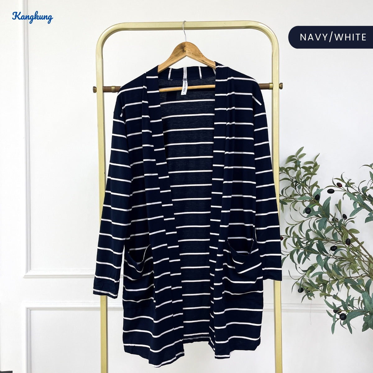 KANGKUNG LOFA STRIPE PATTERN LONG OPEN CARDIGAN - C1083