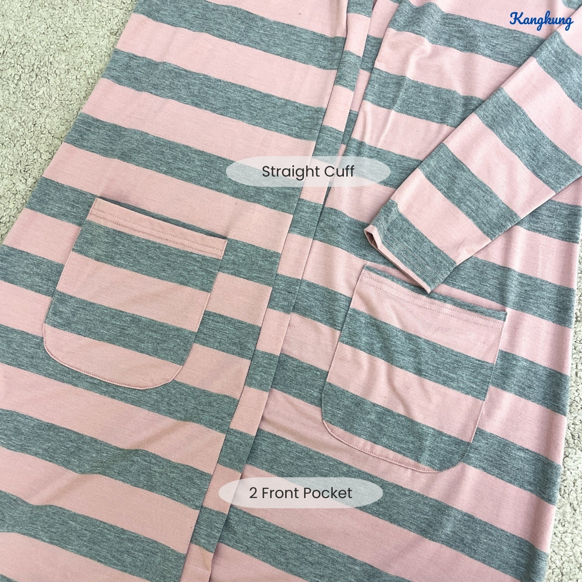 KANGKUNG LOFA STRIPE PATTERN LONG OPEN CARDIGAN - C1083
