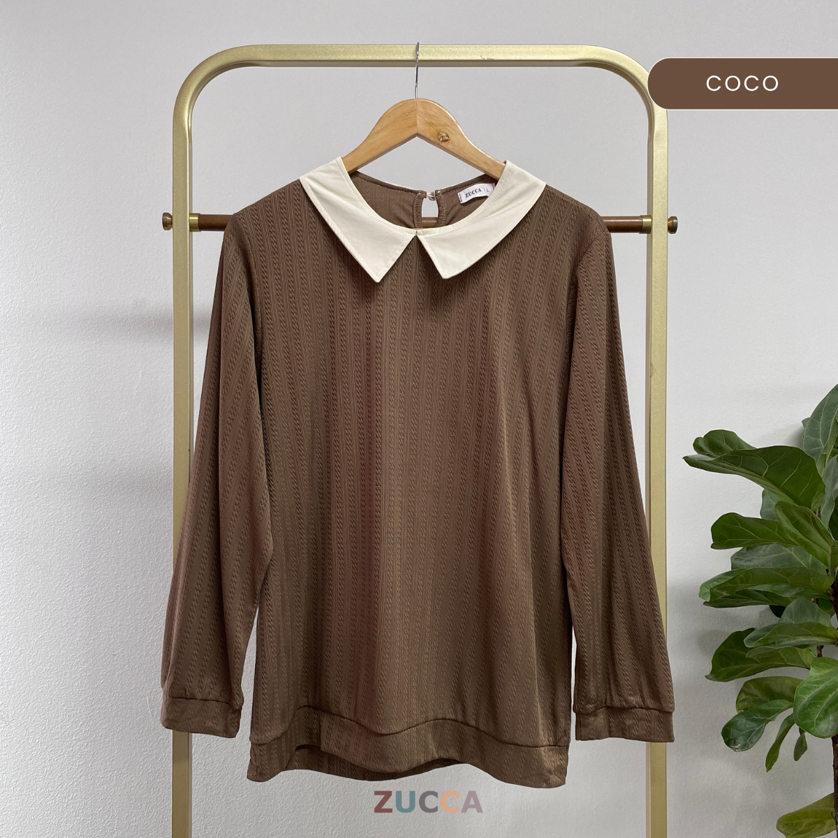 ZUCCA MEYA BLAUS RAJUT WANITA BERKOLAR DENGAN SULAMAN – DM275 KNIT BLOUSE