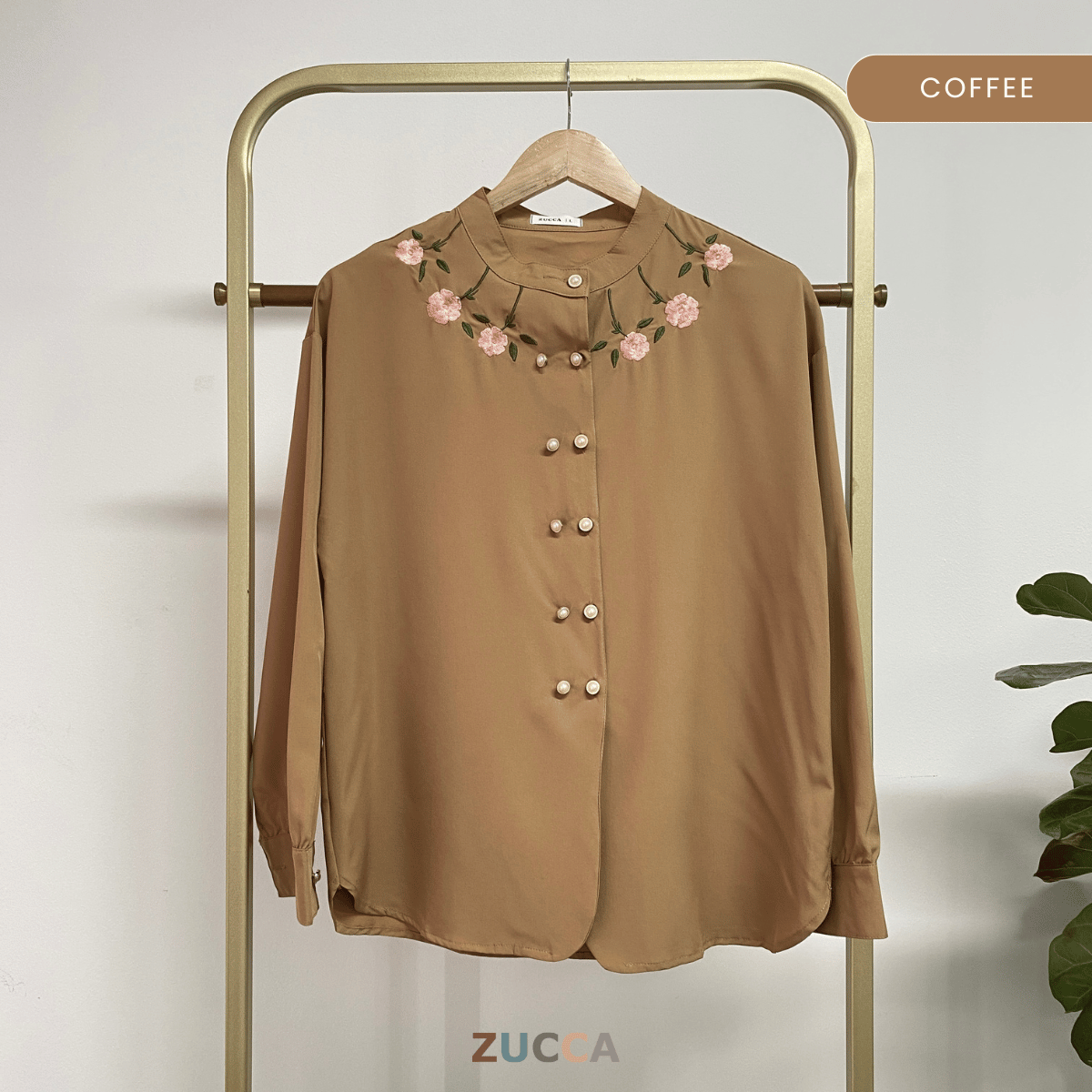 ZUCCA FAWA FLORAL EMBROIDERED WOMEN BLOUSE - DM181 NECK EMBROIDERY LEHER SULAM FLORAL