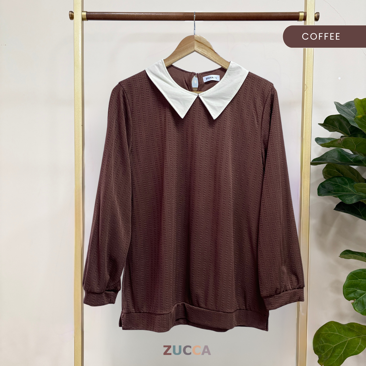ZUCCA MEYA BLAUS RAJUT WANITA BERKOLAR DENGAN SULAMAN – DM275 KNIT BLOUSE