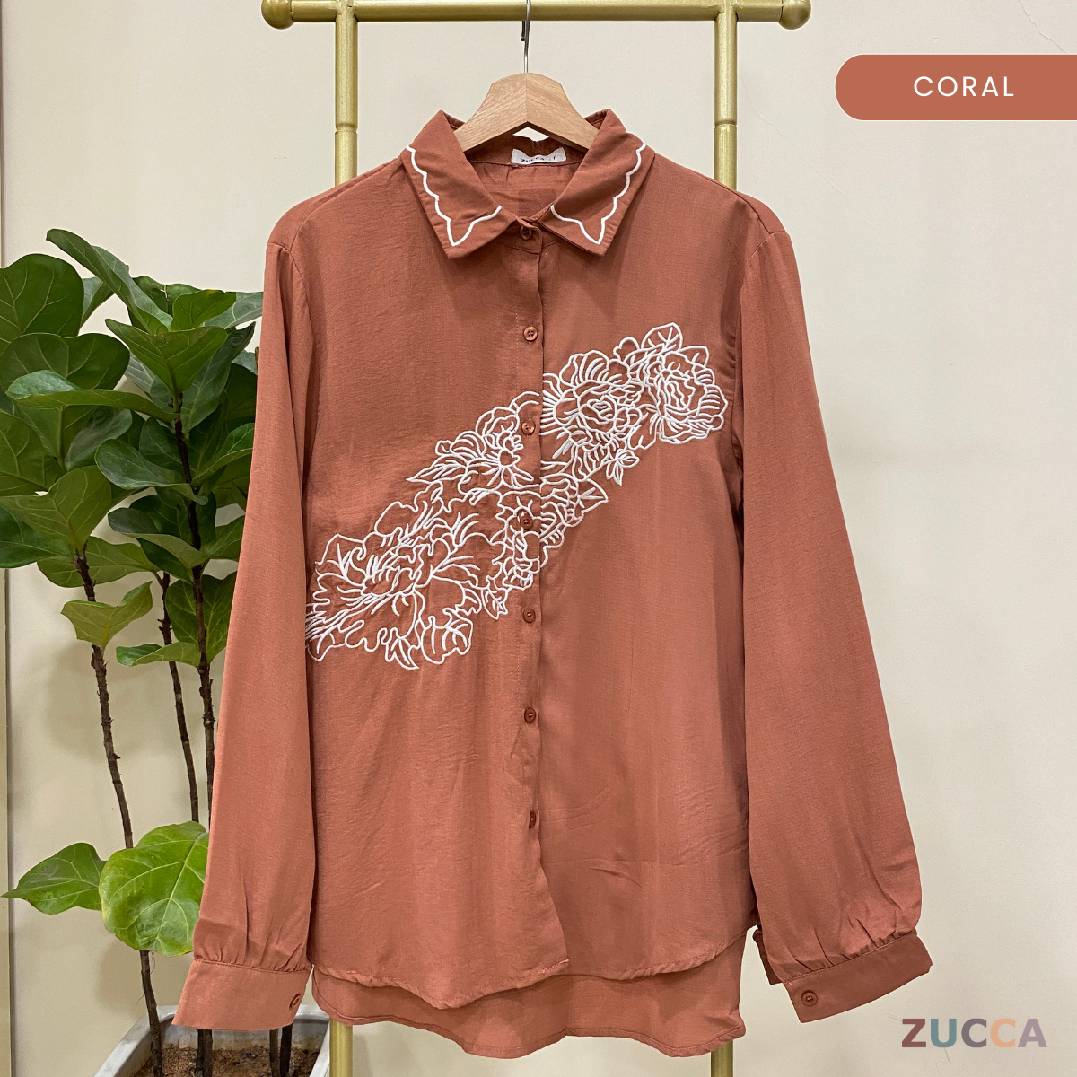 ZUCCA LUNA FLORAL EMBROIDERED BUTTON UP SHIRT - DM196 KOREAN STYLE