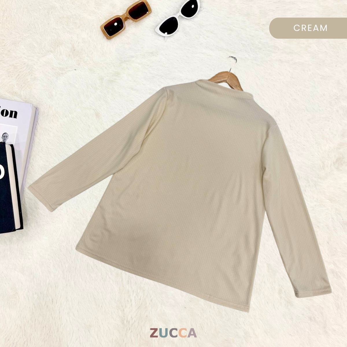 ZUCCA IVANIA COTTON RIB MID HIGH COLLAR BLOUSE- DM224
