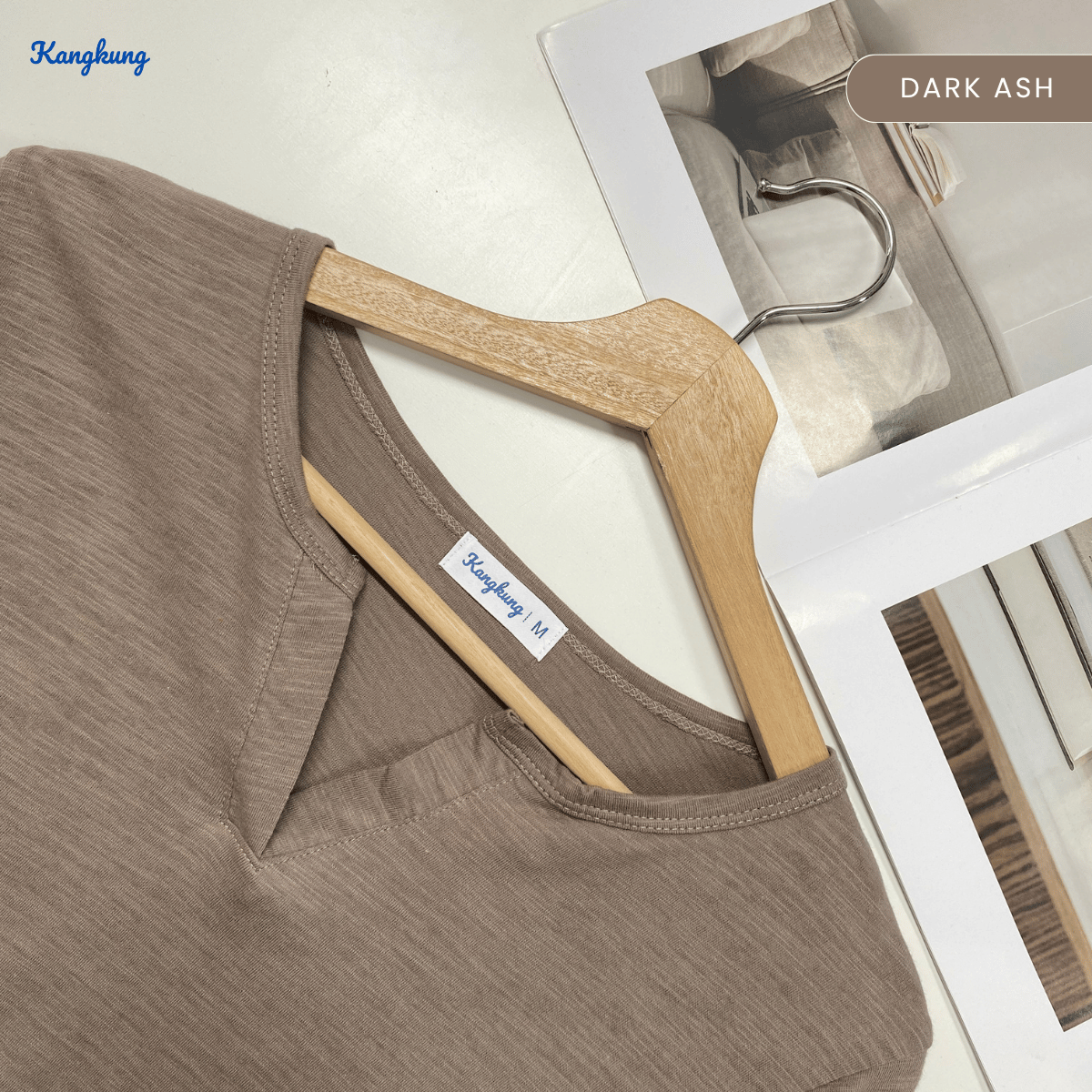 KANGKUNG IKINA KEMEJA KASUAL LEHER V-BULAT - KK120 BAJU WANITA