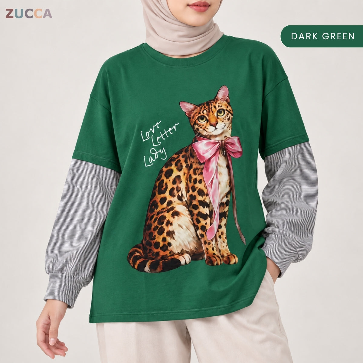 ZUCCA AULIA OVERSIZED LAYERED CAT GRAPHIC LONG SLEEVE TEE - MA255