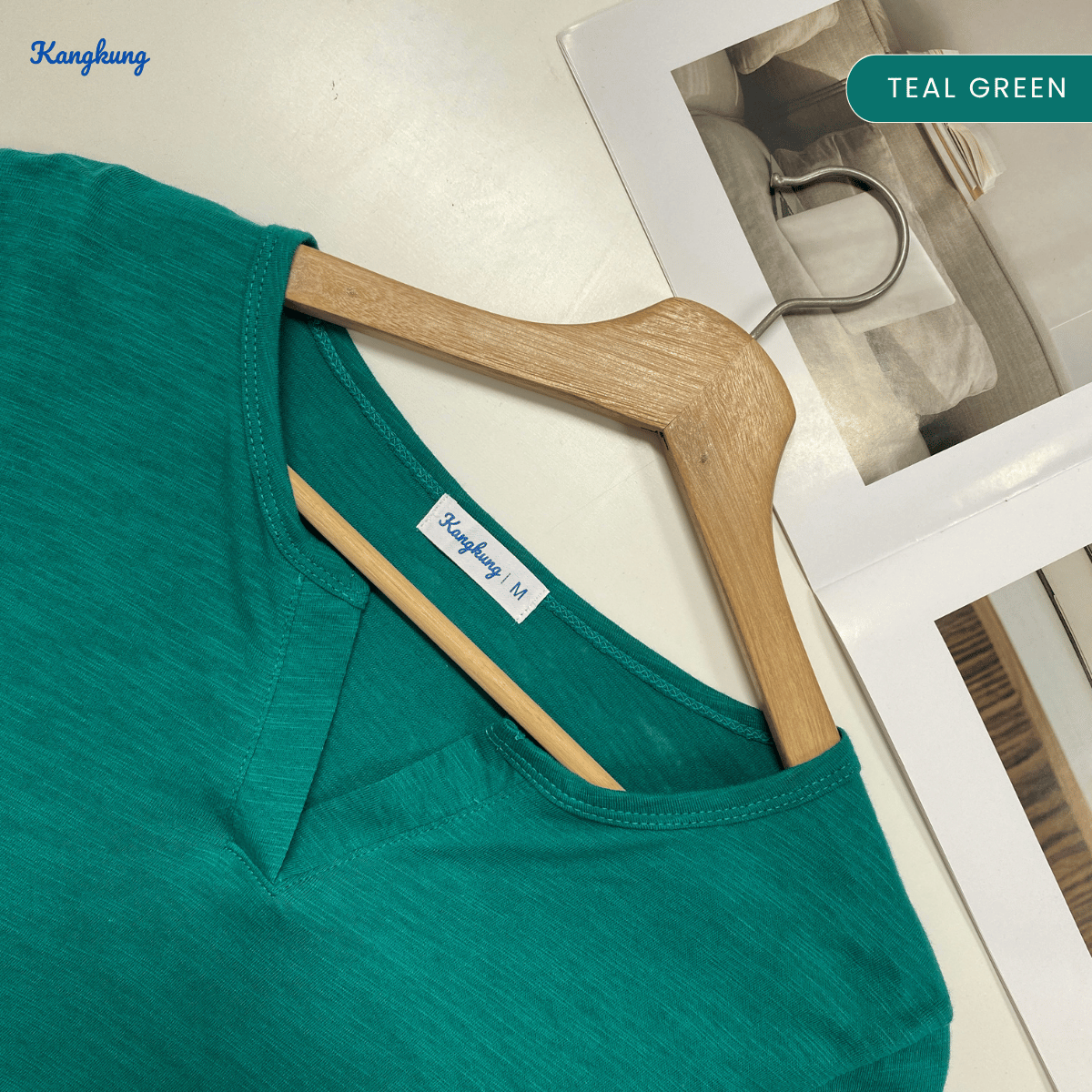 KANGKUNG IKINA KEMEJA KASUAL LEHER V-BULAT - KK120 BAJU WANITA