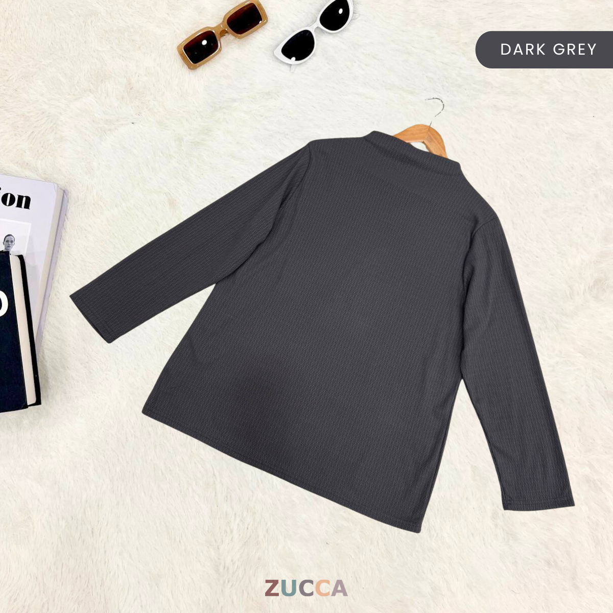 ZUCCA IVANIA COTTON RIB MID HIGH COLLAR BLOUSE- DM224