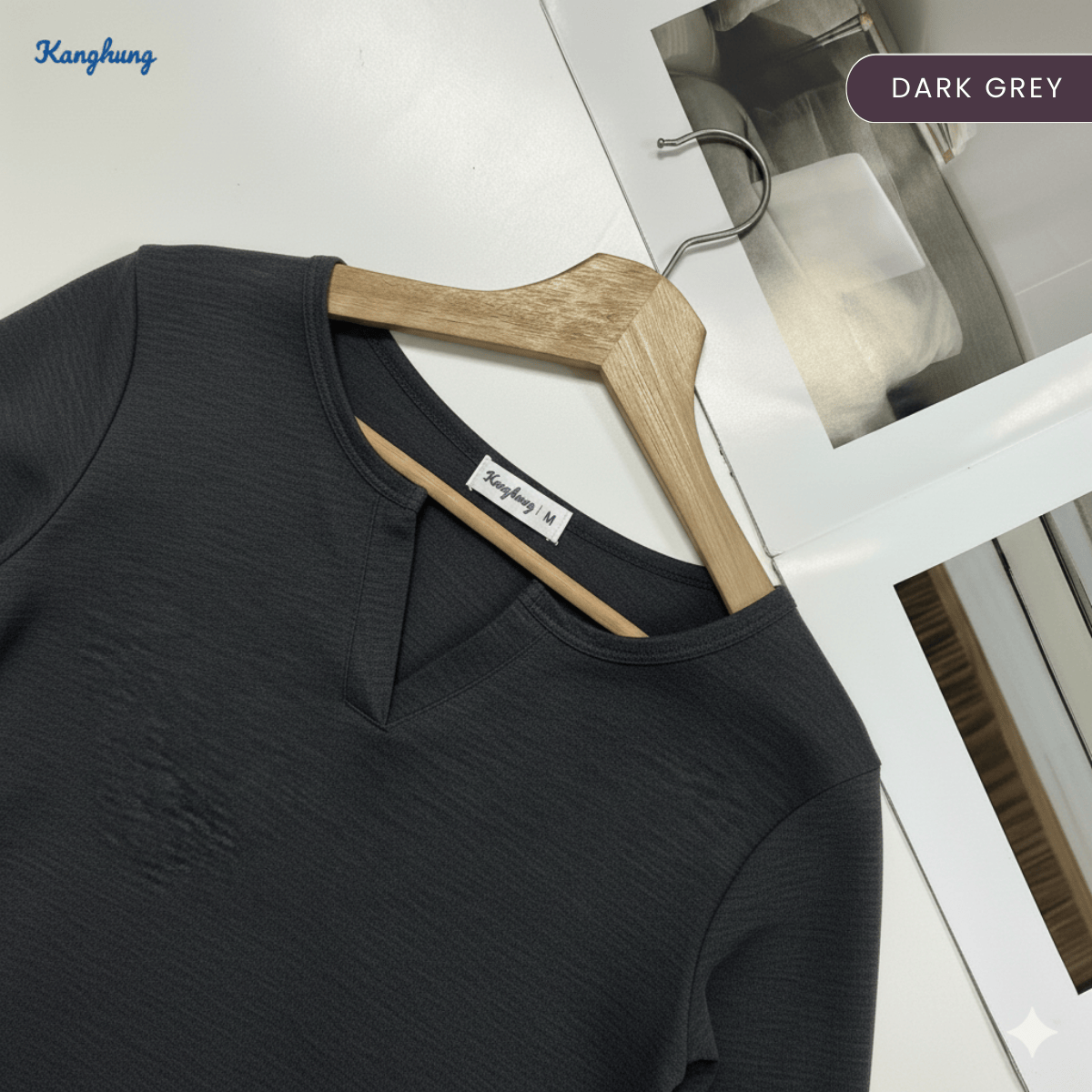 KANGKUNG IKINA KEMEJA KASUAL LEHER V-BULAT - KK120 BAJU WANITA