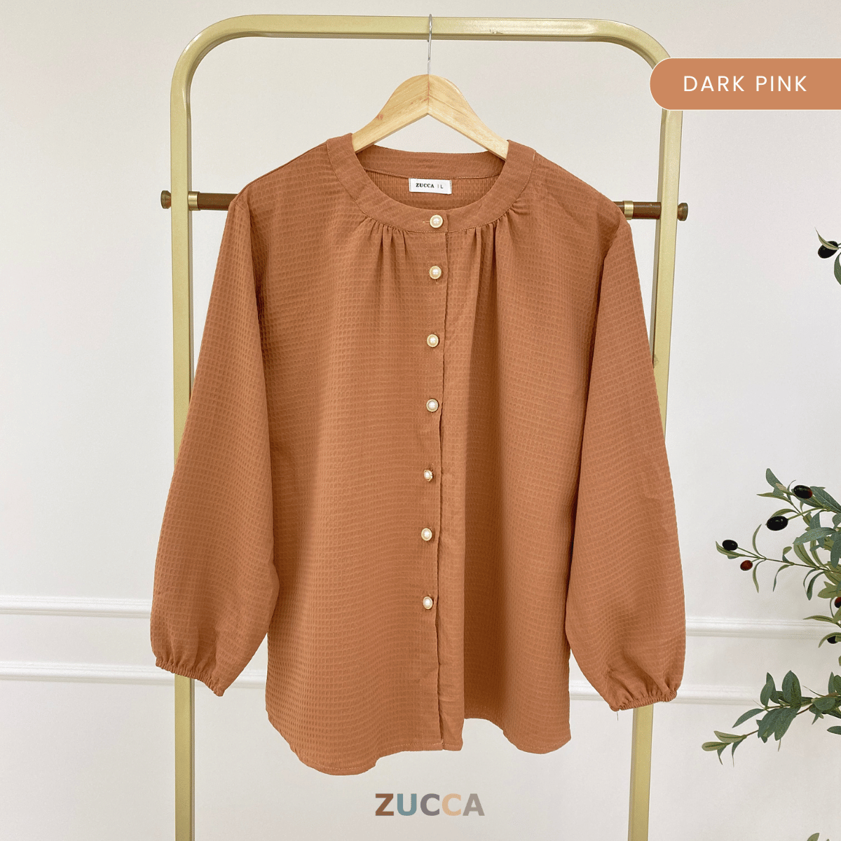 ZUCCA KORI HONEYCOMB KNIT BUTTON DOWN BLOUSE - DM261