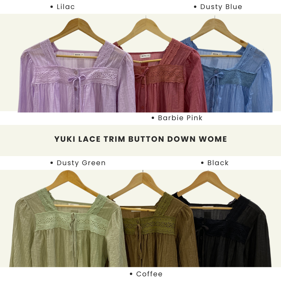 Zucca Yuki Lace Trim Button Down Women Blouse - DM232