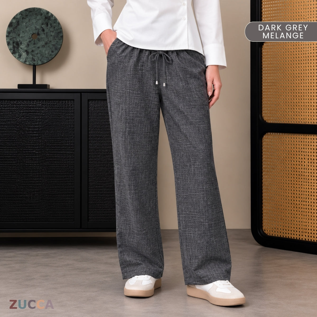 ZUCCA ESHAL CASUAL DRAWSTRING STRAIGHT CUT PANTS - ZW017