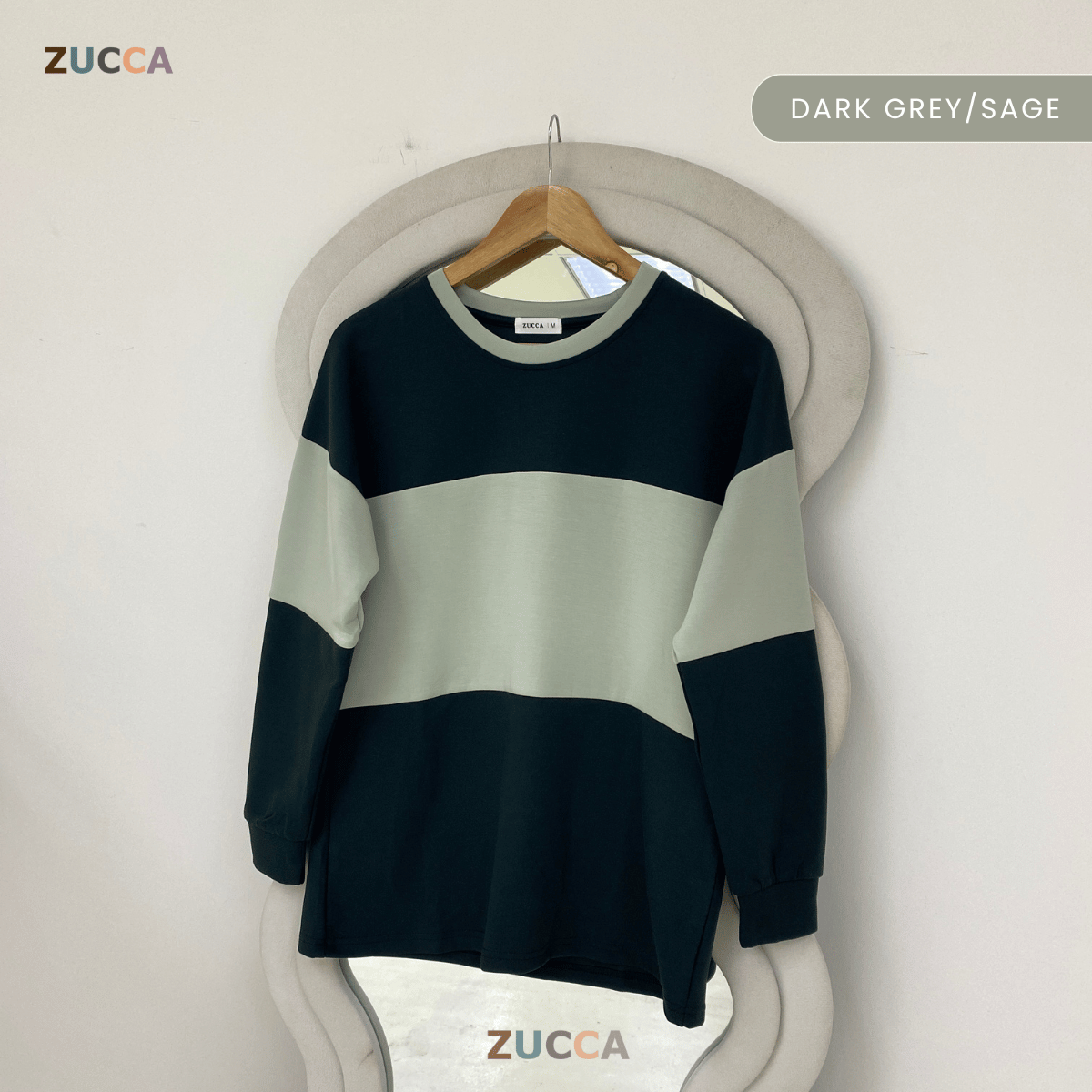 ZUCCA ELINA CASUAL COLOUR BLOCK LONG SLEEVE TOP - MA087