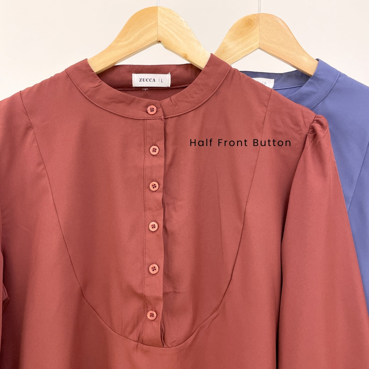 ZUCCA CHERRY HALF BUTTON PUFFED WOMEN BLOUSE - DM020A