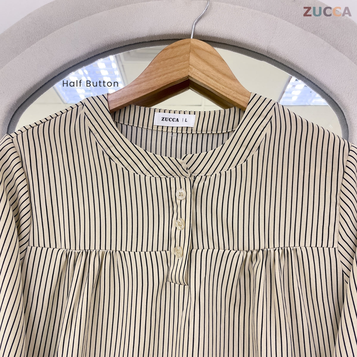 ZUCCA HAULA HALF BUTTON STRIPE BLOUSE DOLLY STYLE - DM036