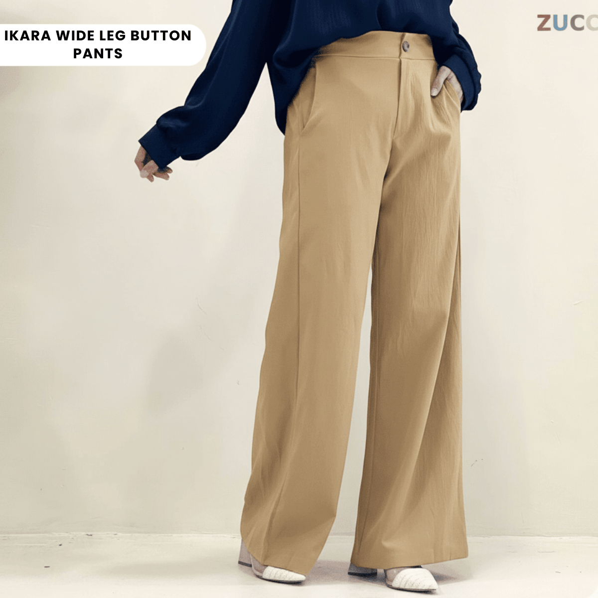 ZUCCA IKARA COTTON WIDE LEG BUTTON PANTS - DM041
