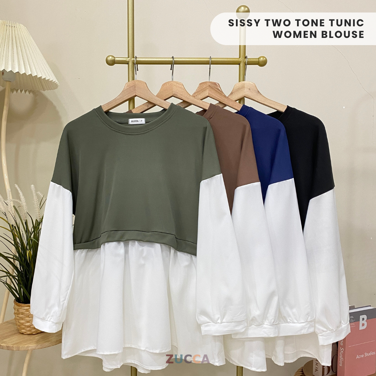 ZUCCA SISSY TWO TONE TUNIC WOMEN BLOUSE - DM062