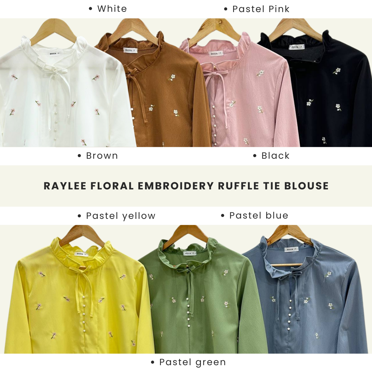 Raylee Floral Embroidery Ruffle Tie Blouse DM069