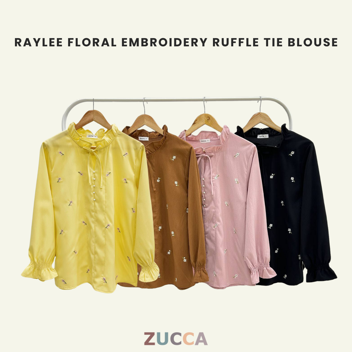 Raylee Floral Embroidery Ruffle Tie Blouse DM069