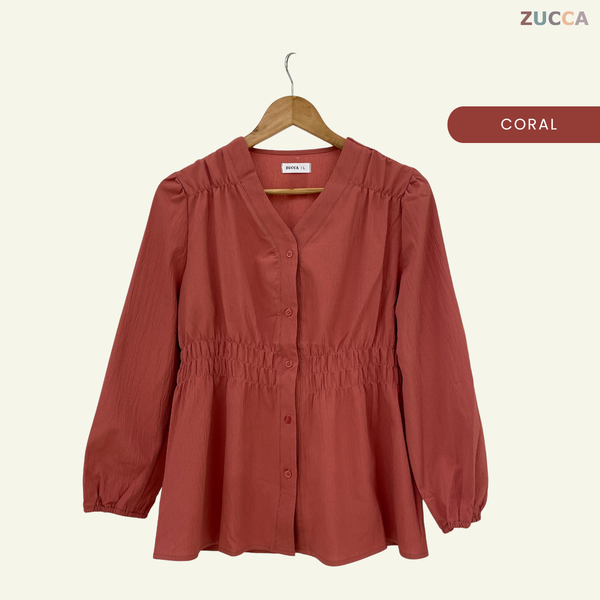 ZUCCA NOVARIA BLOUS WANITA LEHER V BERLIPAT DENGAN RIMPLES - DM075