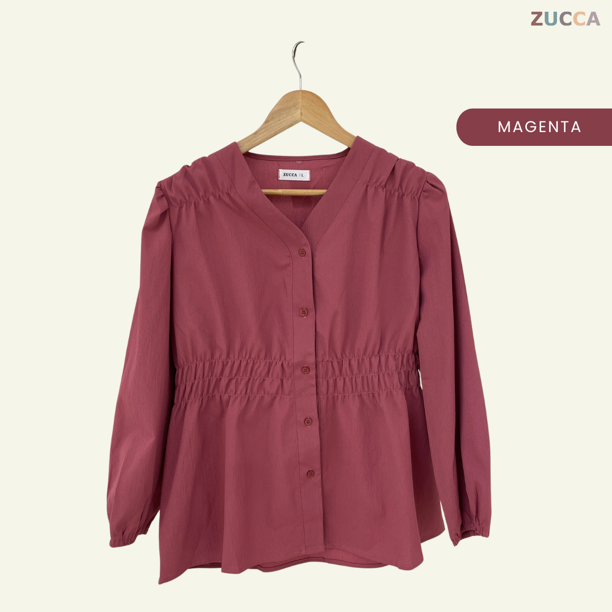 ZUCCA NOVARIA BLOUS WANITA LEHER V BERLIPAT DENGAN RIMPLES - DM075