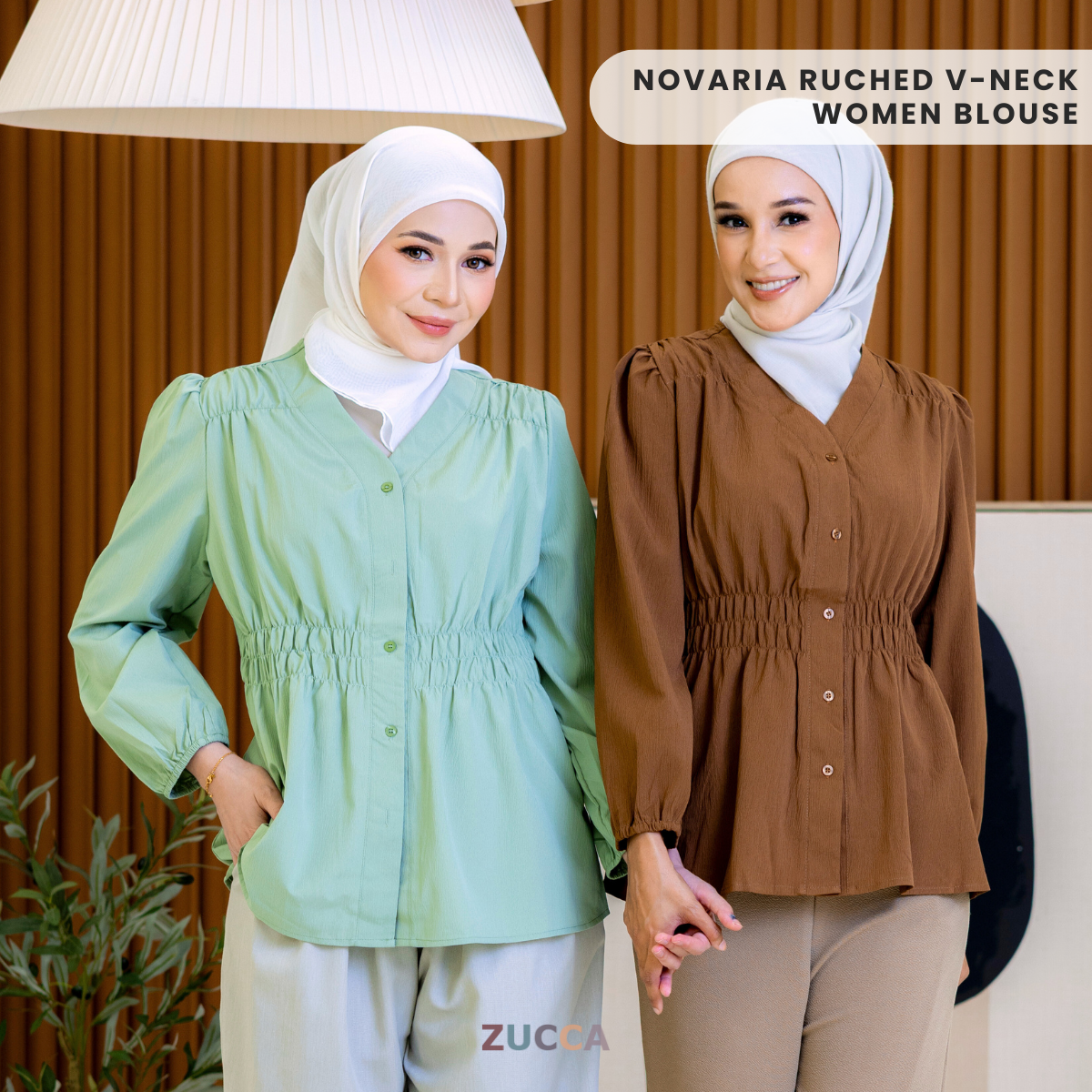 ZUCCA NOVARIA BLOUS WANITA LEHER V BERLIPAT DENGAN RIMPLES - DM075