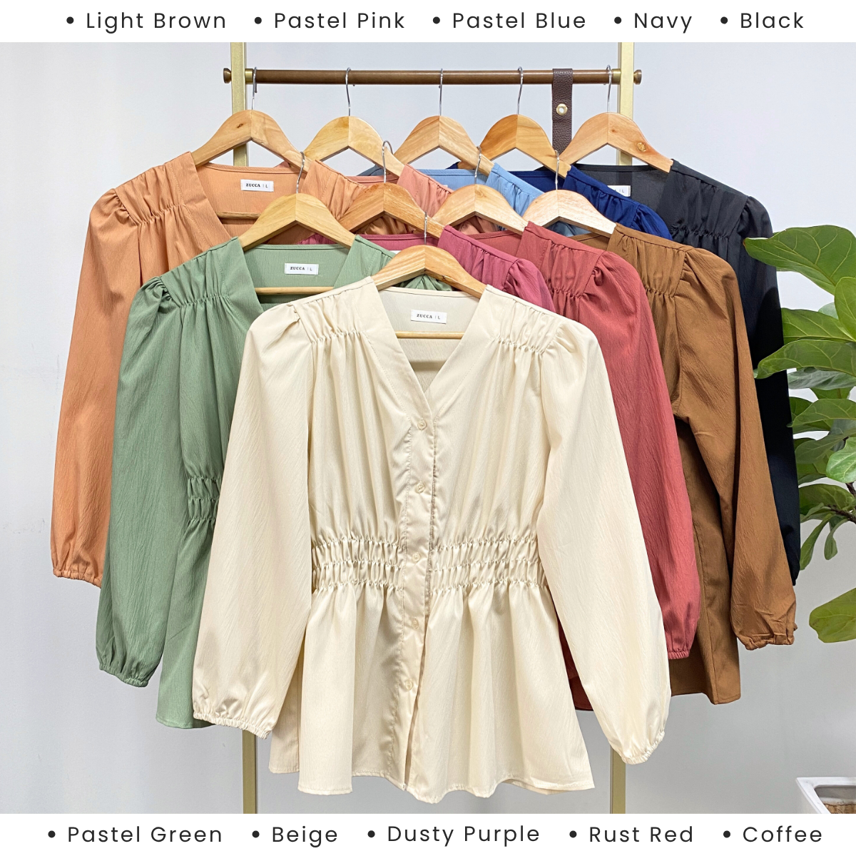 ZUCCA NOVARIA BLOUS WANITA LEHER V BERLIPAT DENGAN RIMPLES - DM075