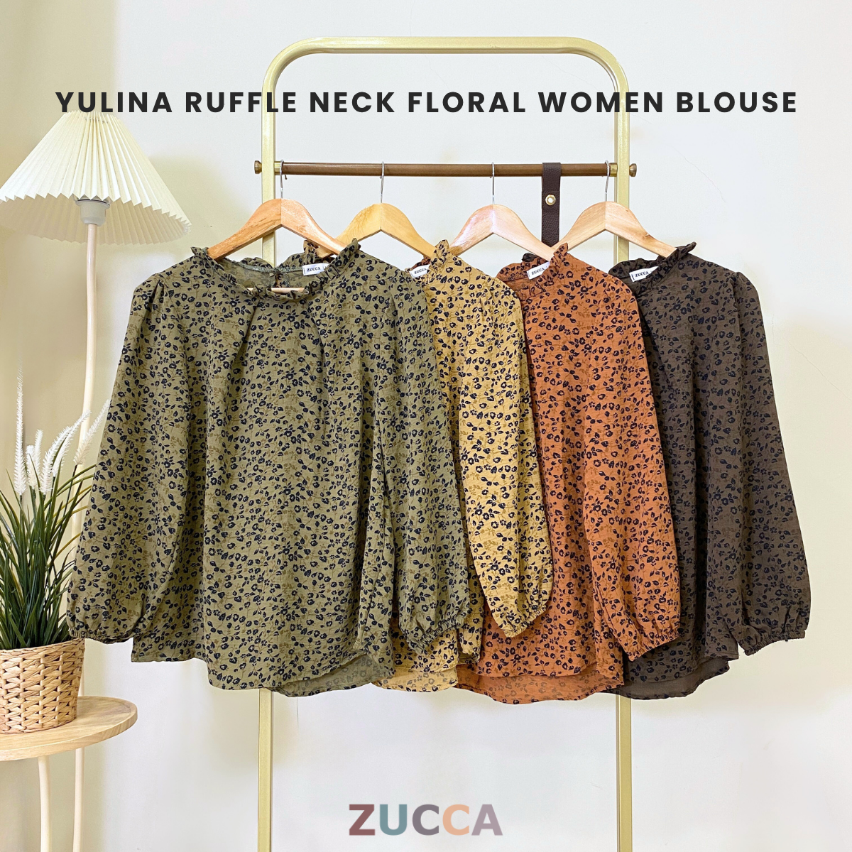 ZUCCA YULINA BLOUS WANITA BERCORAK FLORAL BERSERTA LEHER BERTINGKAT – DM094