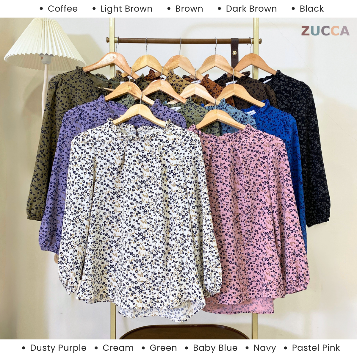 ZUCCA YULINA BLOUS WANITA BERCORAK FLORAL BERSERTA LEHER BERTINGKAT – DM094