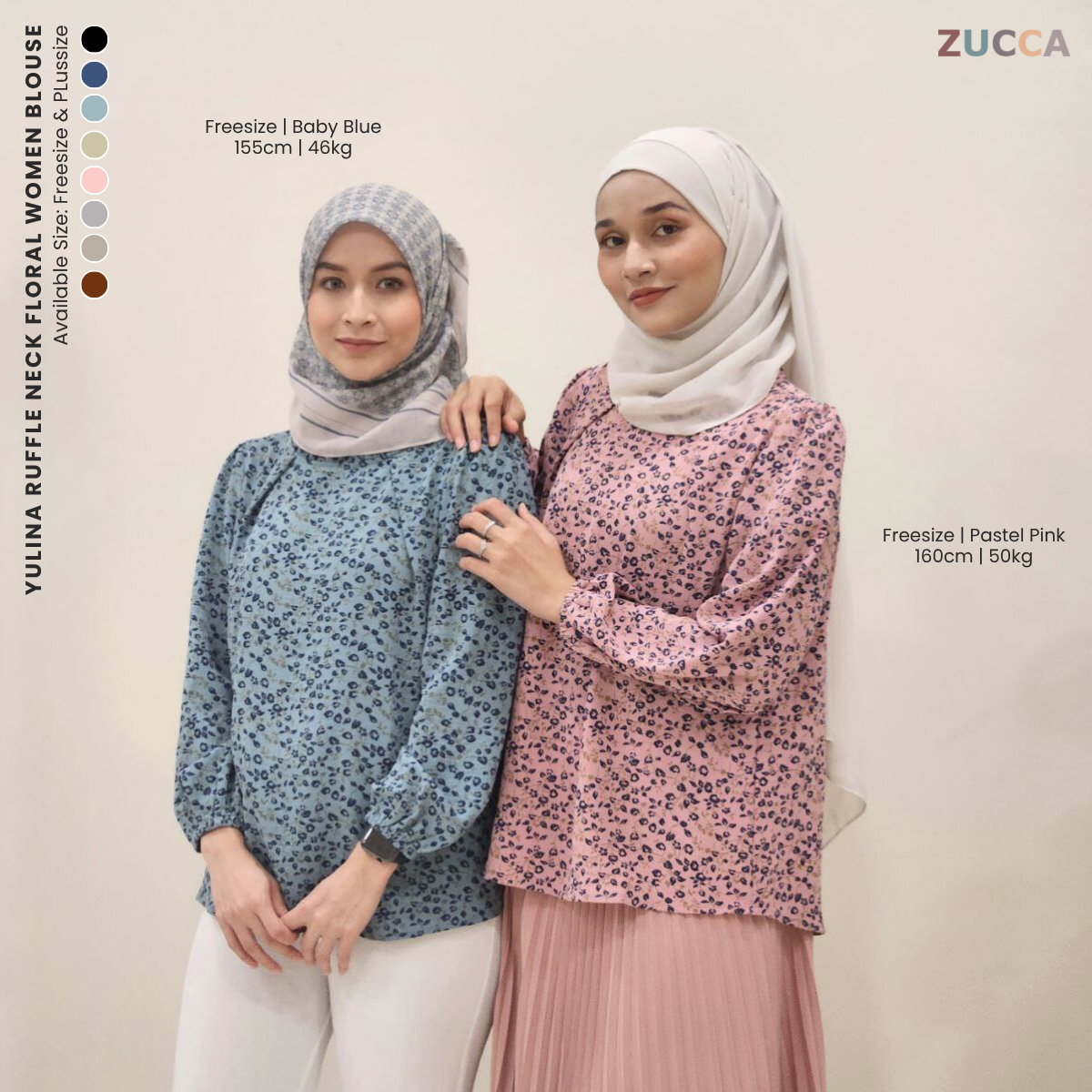 ZUCCA YULINA BLOUS WANITA BERCORAK FLORAL BERSERTA LEHER BERTINGKAT – DM094